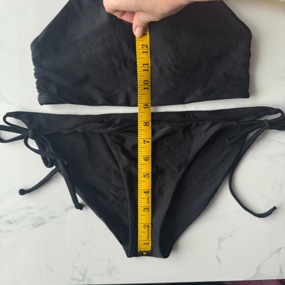 Made in USA BIKYNI brand The Crop (XS) + The String (M) 2pc Bikini Set - Black - Picture 10 of 14